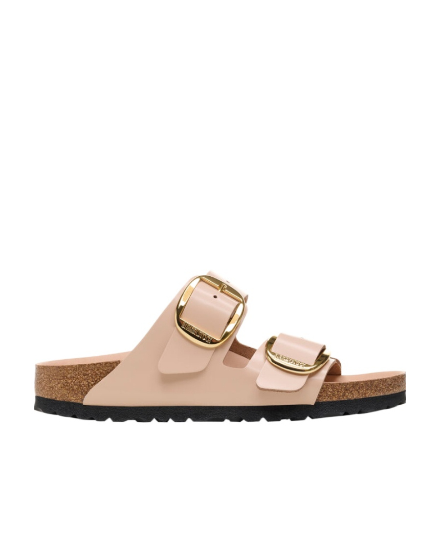Shop Birkenstock Arizona Big Buckle Leather Slides In Nude