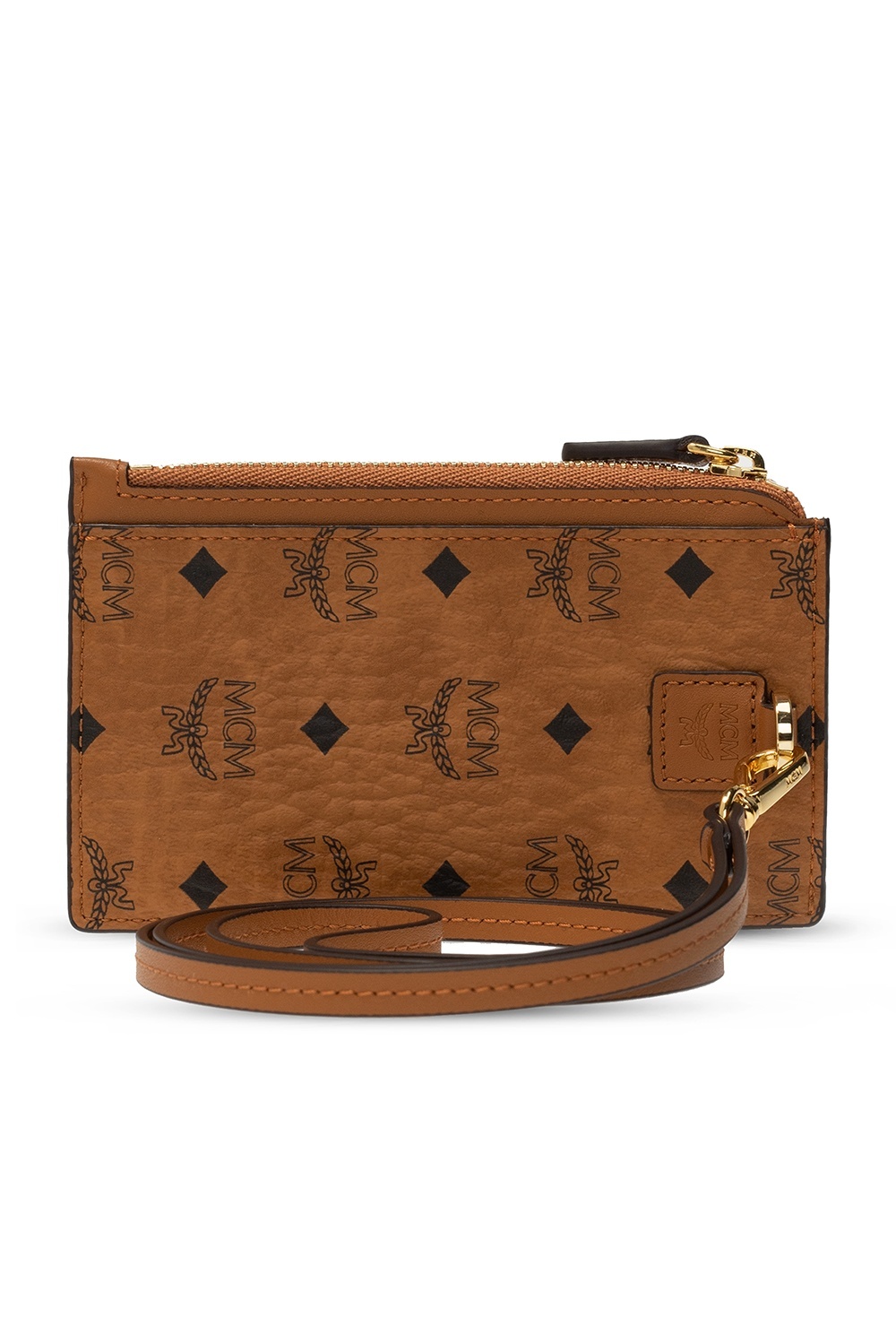 Mcm Allover Logo Printed Zipped Card Holder In Brown