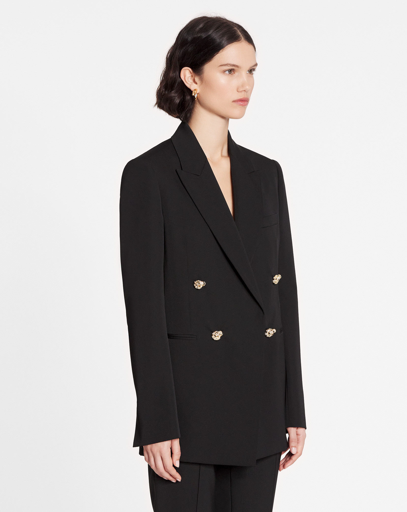 Lanvin Jewel-buttons Open-front Blazer In Black