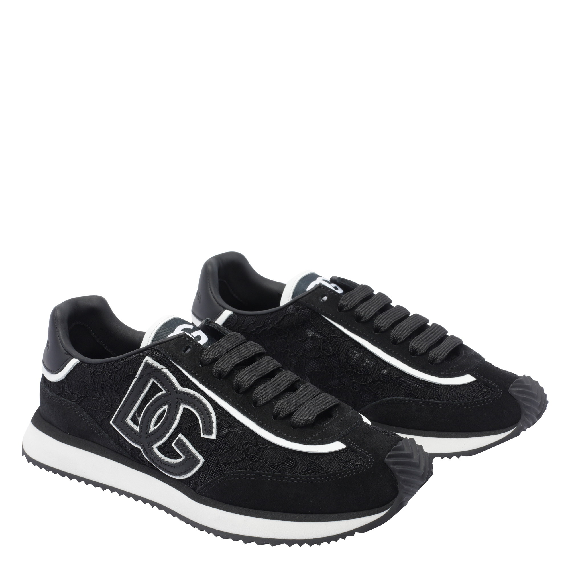 Dolce & Gabbana Dg Cushion Lace-detailed Suede Sneakers Shoes In Black
