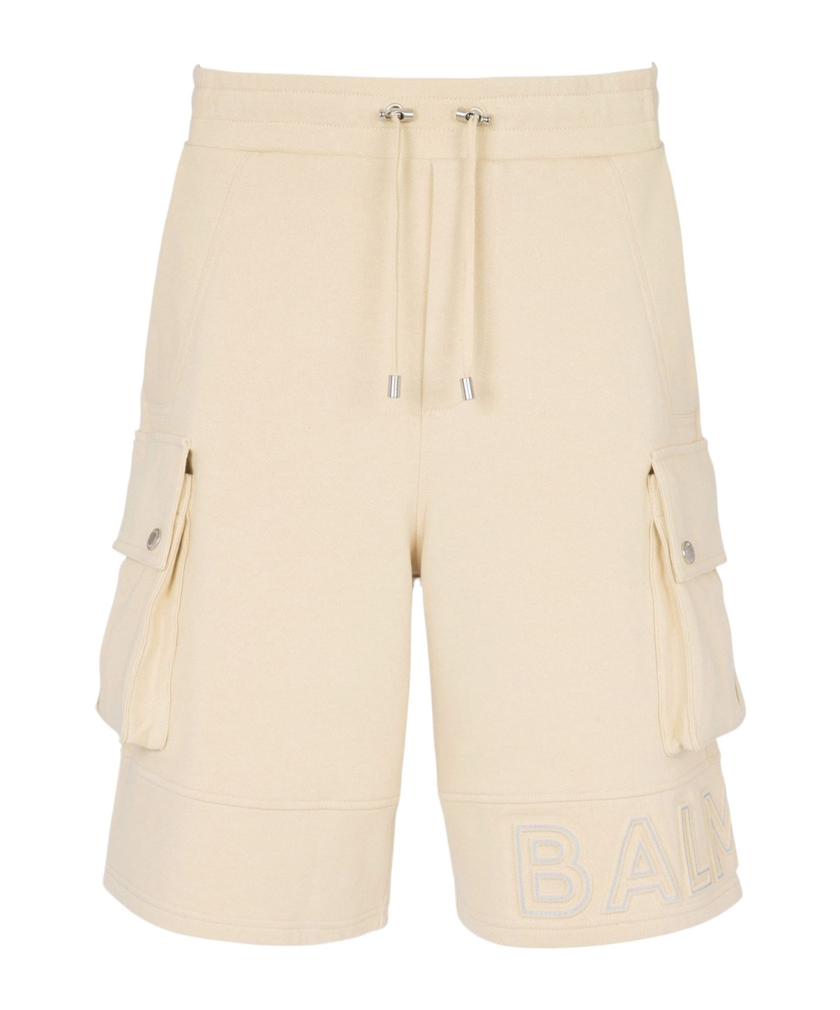 Shop Balmain Logo Shorts In Nude
