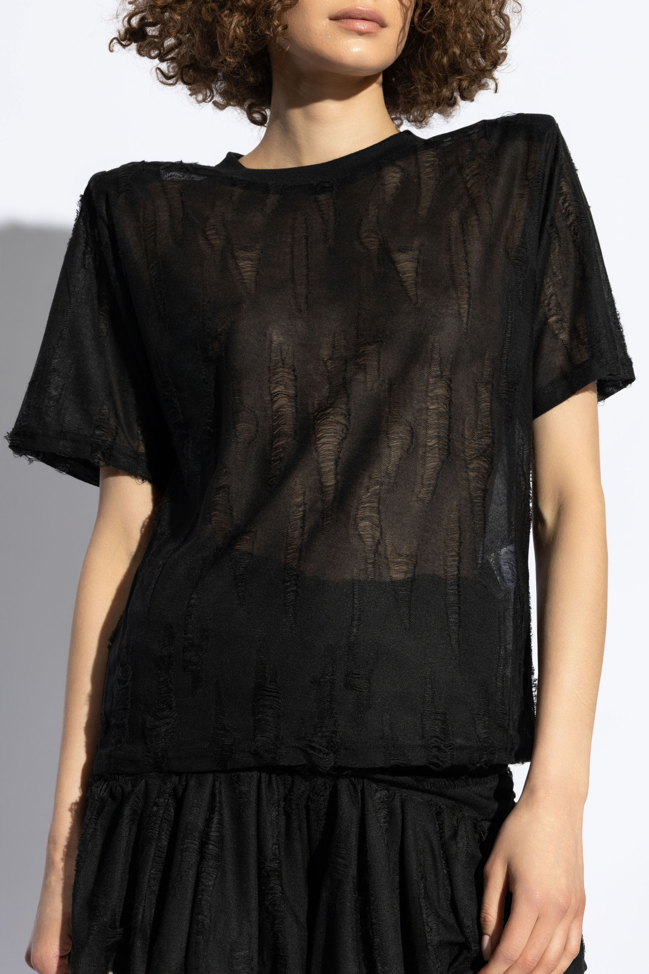 Iro Distressed Semi-sheer T-shirt In Black