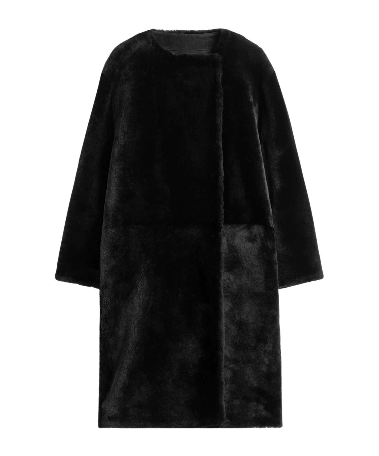 Totême Open Front Shearling Mid-length Coat In Black