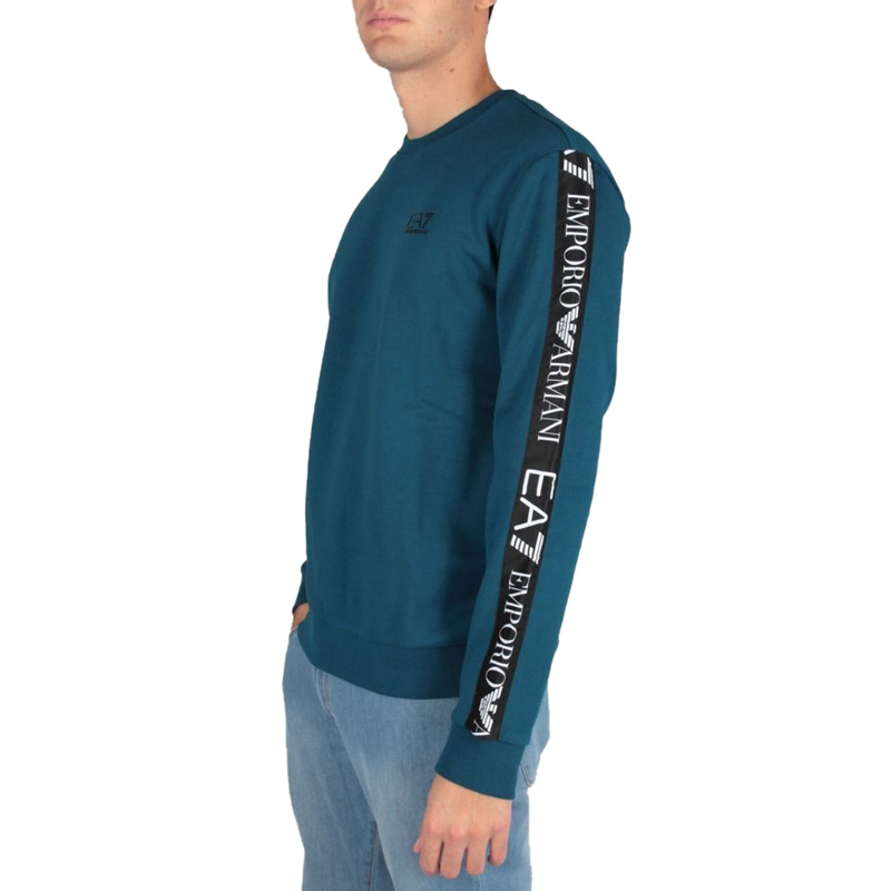 Emporio Armani Round-neck Cotton Long-sleeved Sweater In Blue