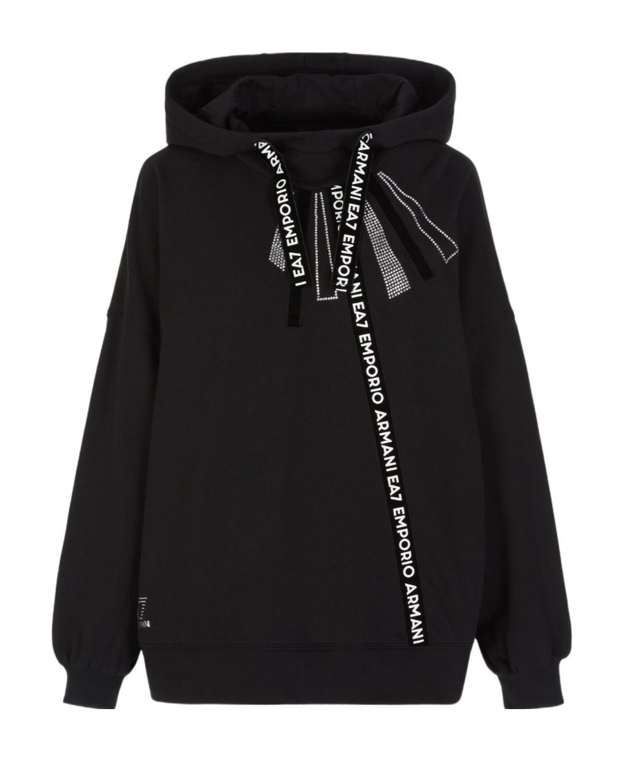 EA7 RHINESTONE-EMBELLISHED LOGO-TAPE HOODIE