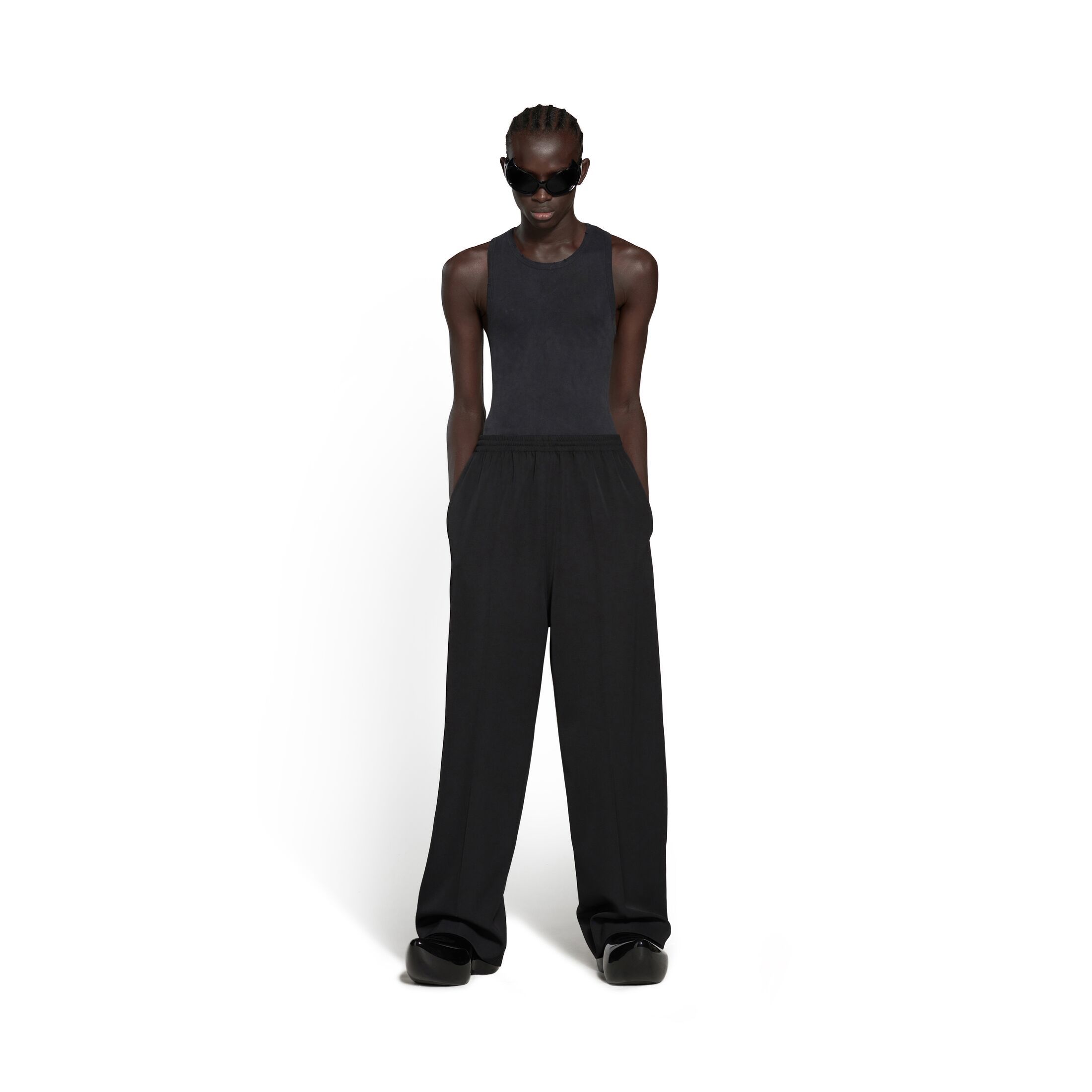 Balenciaga Elasticated Waist Wool Trousers In Black