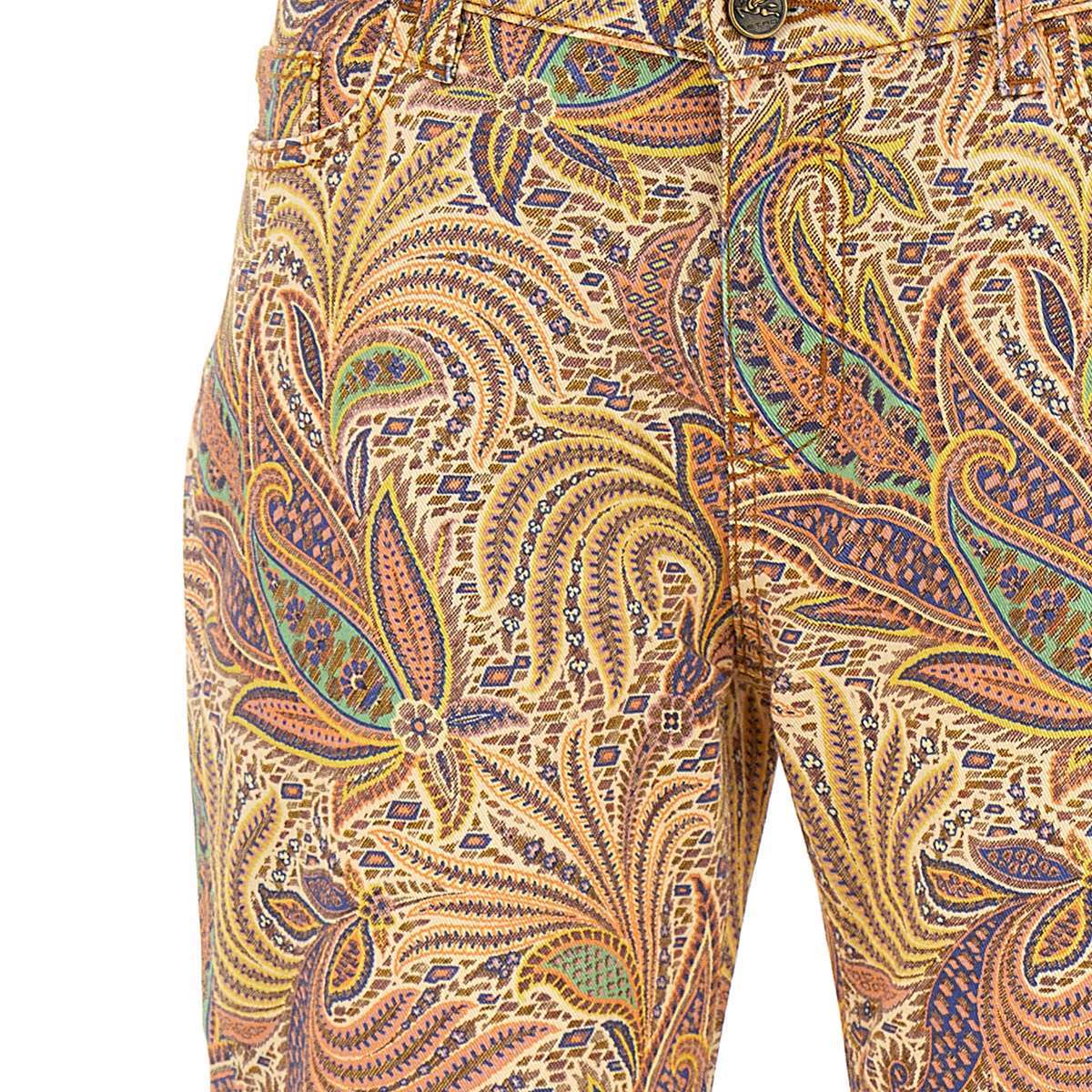 Etro Wide Leg Cotton Trousers With Paisley Pattern In Nude