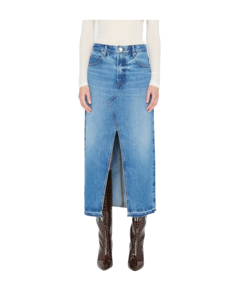 Frame The Midaxi Split-hem Denim Midi Skirt In Blue