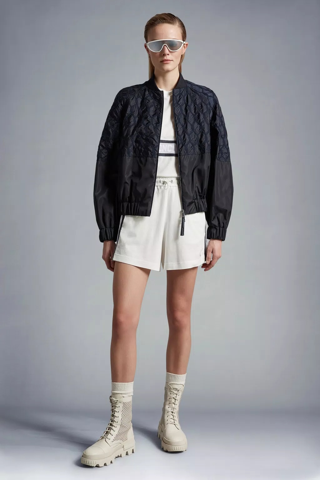 Moncler Stripe-detail Cotton Short Shorts In White