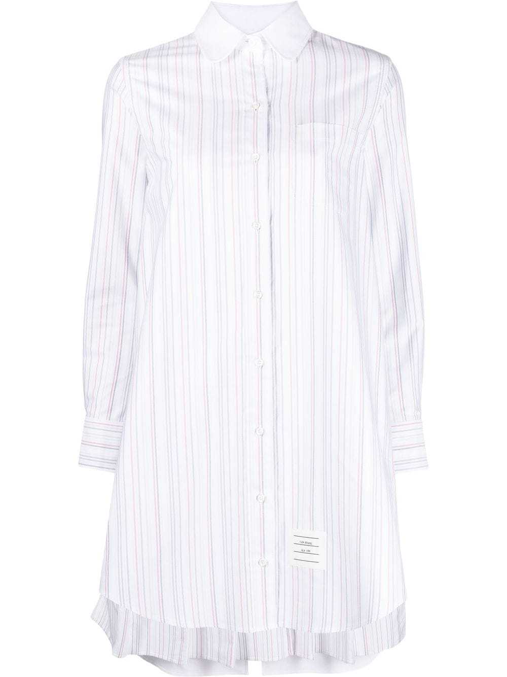 Thom Browne Striped Pleat-detail Shirtdress In White