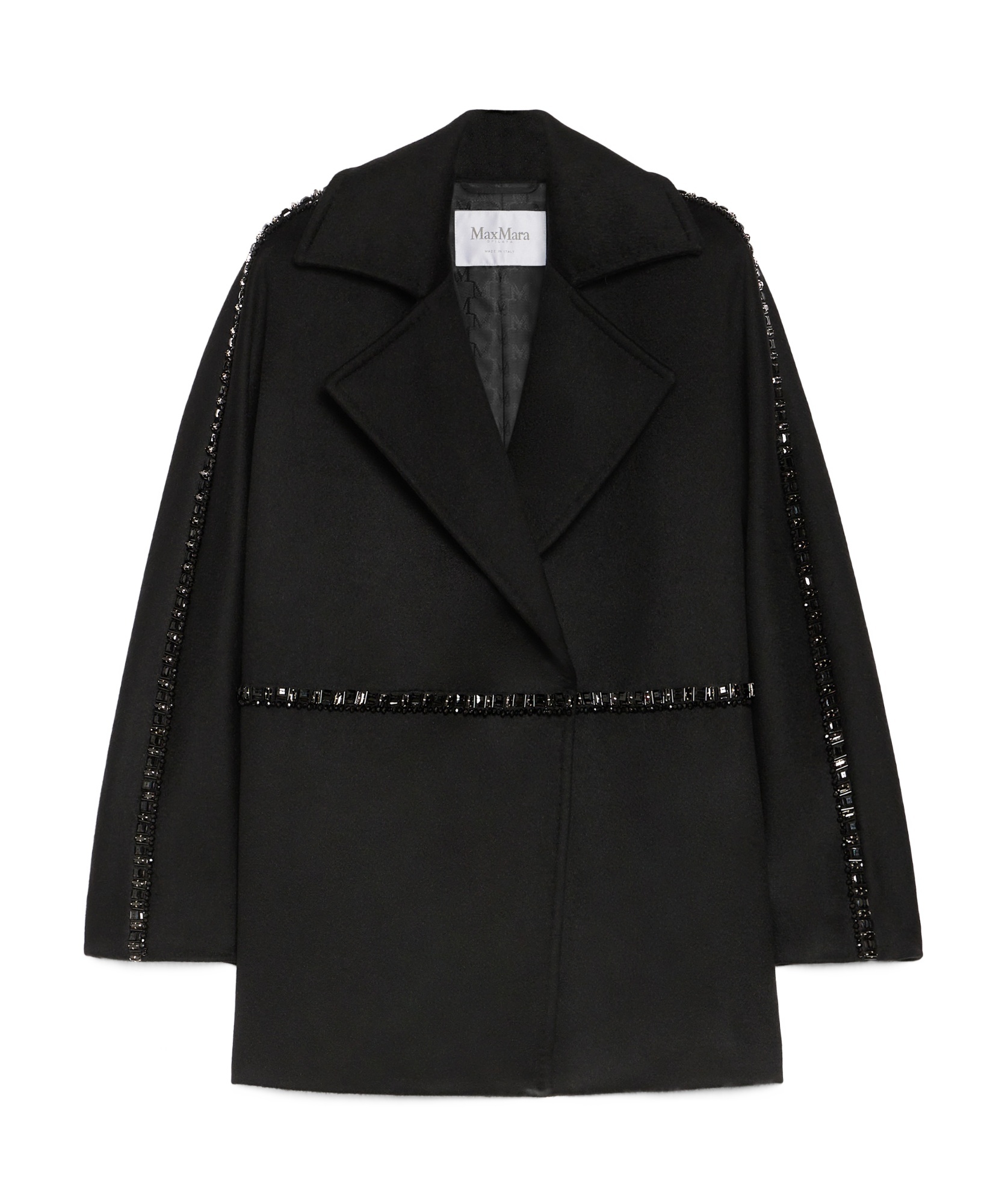Max Mara Luxe Wool Coat Crystal Embellishment In Black