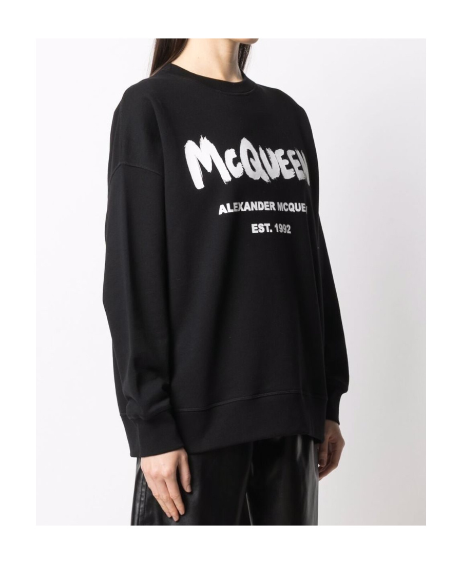 Alexander Mcqueen Graffiti Print Crew Neck Sweatshirt In Black