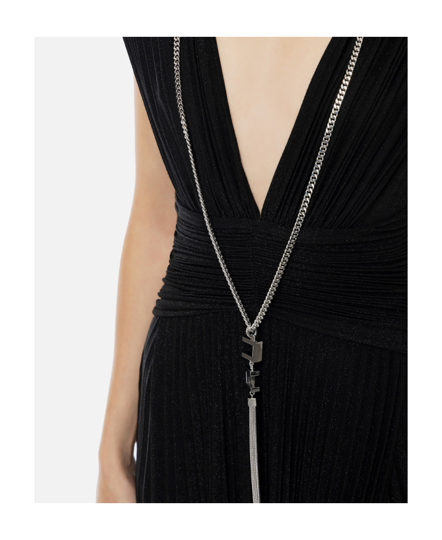 Elisabetta Franchi Lurex Pleated Maxi Dress In Black