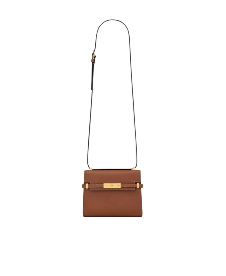 Saint Laurent Manhattan Mini Crossbody Bag In Aged Vegetable-tanned Leather In Brown