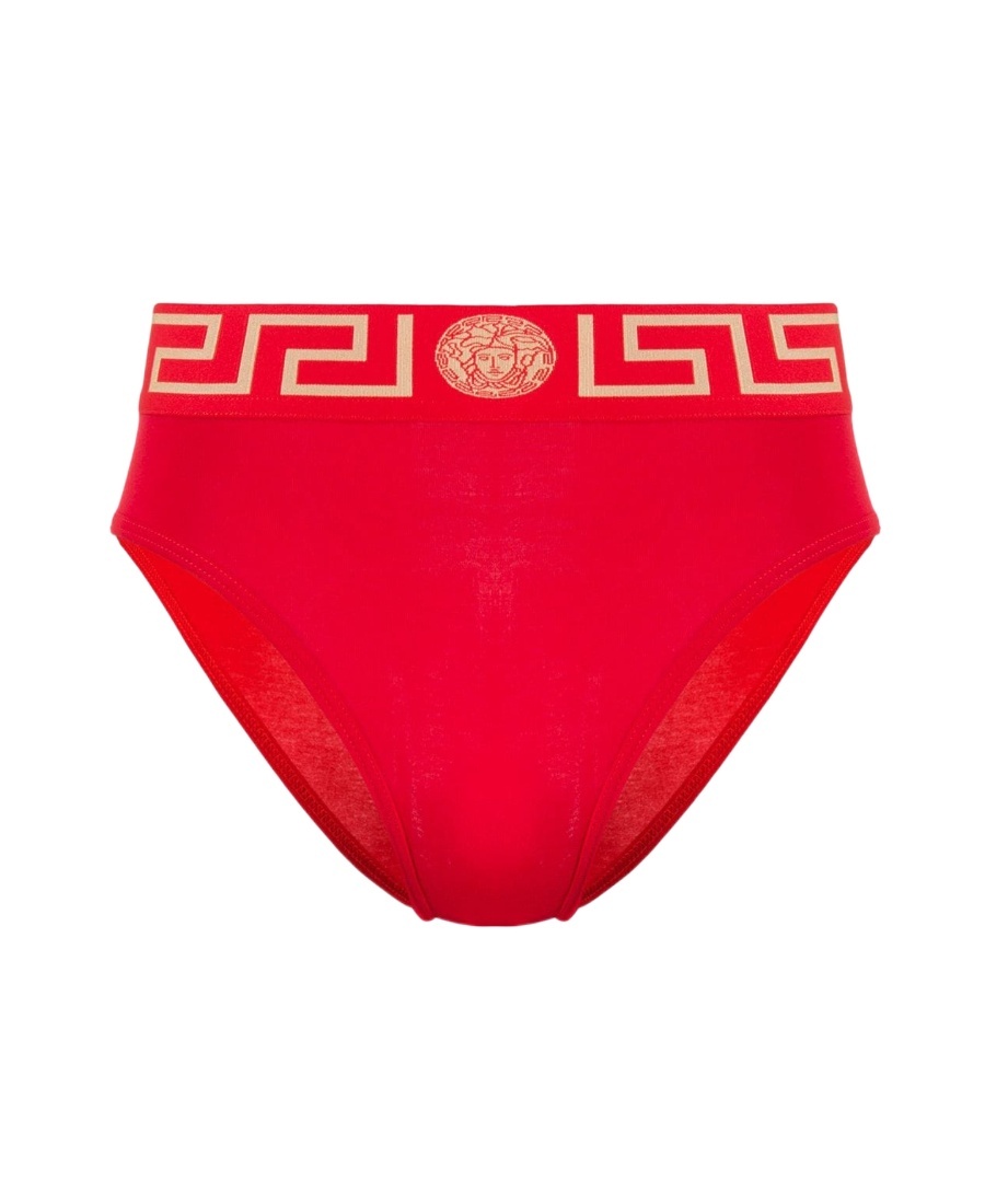 Shop Versace Greca Border Briefs In Red