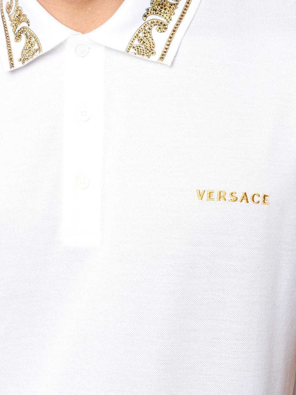 Versace Rhinestone-embellished Logo Polo Shirt In White