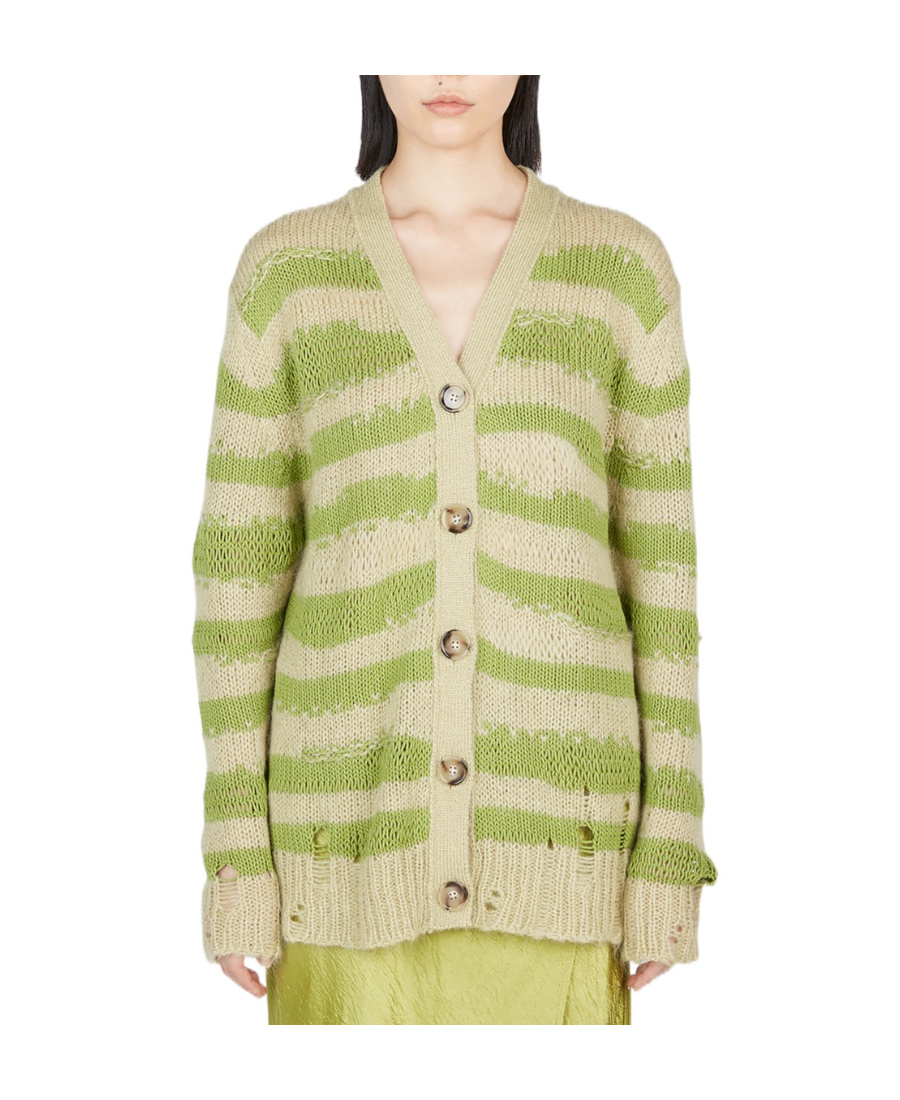 Acne Studios Distressed Stripe Cardigan In Nude