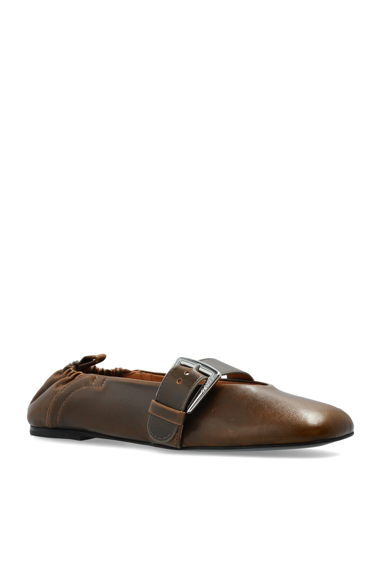 Ganni Dark-olive Buckle Strap Ballerinas