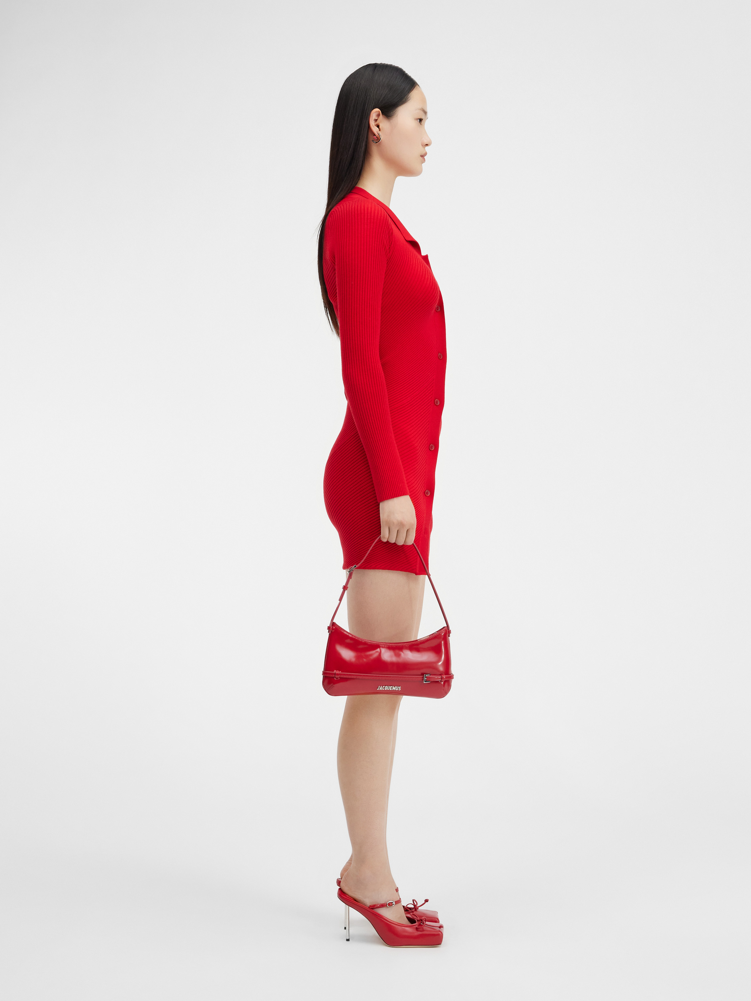 Jacquemus La Robe Maille Colin Ribbed Mini Dress In Red
