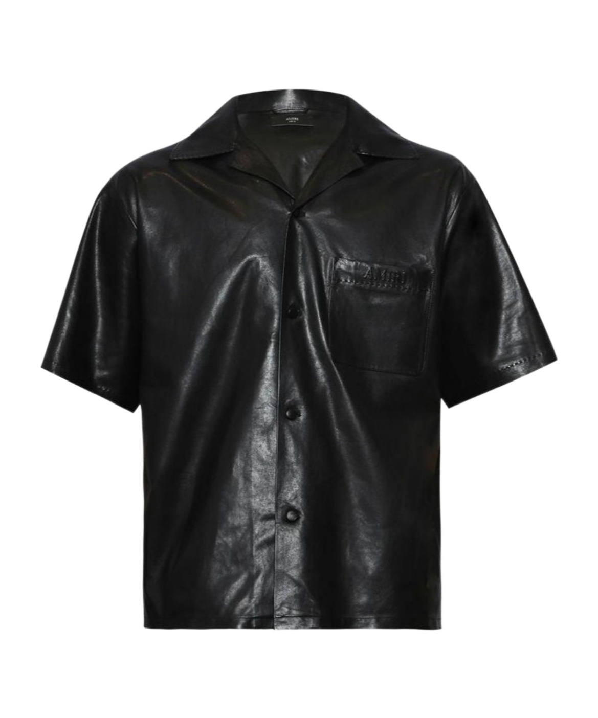Amiri Short Sleeve Leather Jacket With Chest Pocket In Black