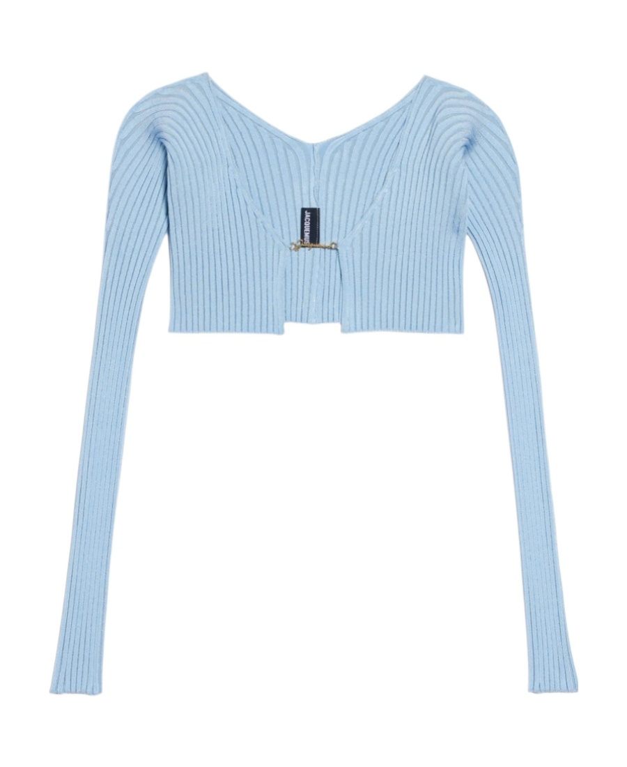 Jacquemus Ribbed Knit Cropped Cardigan In Blue