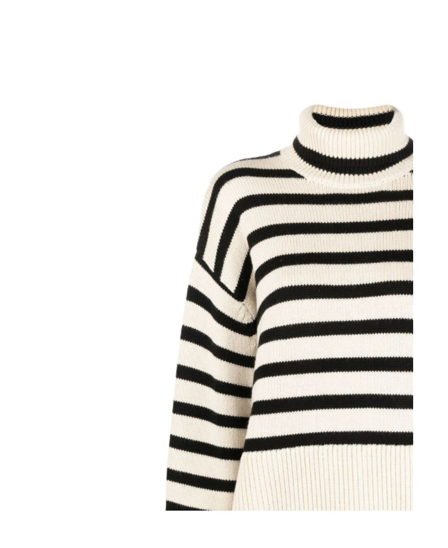 Totême Striped Wool And Cotton-blend Turtleneck Sweater In Neutral