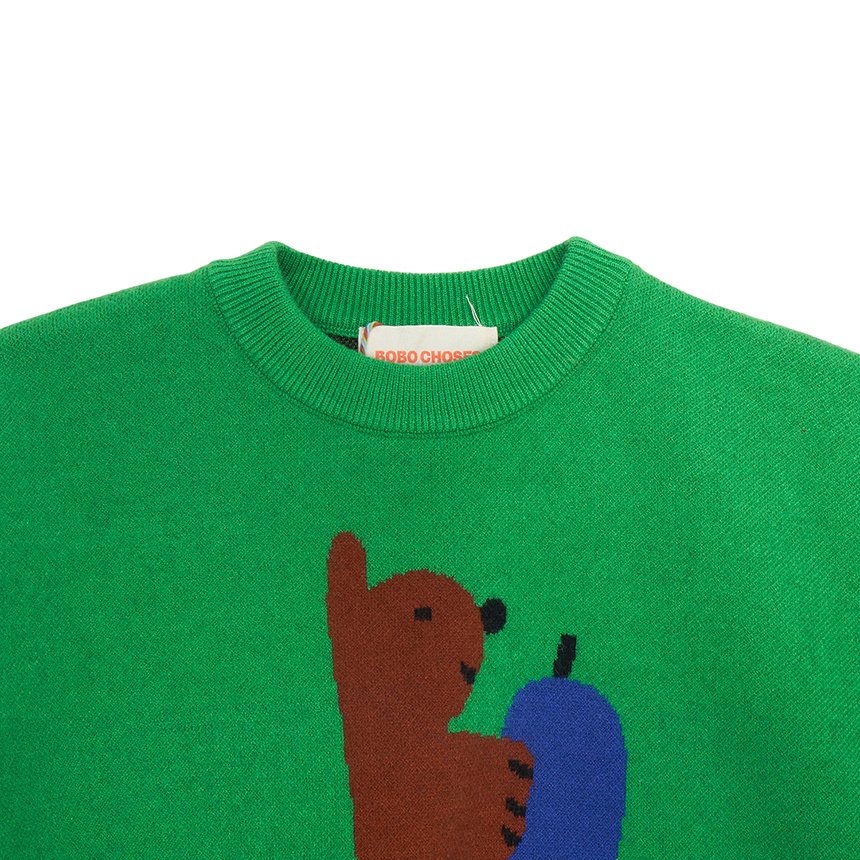 Bobo Choses Baby Green Hungry Squirrel Sweater In Green