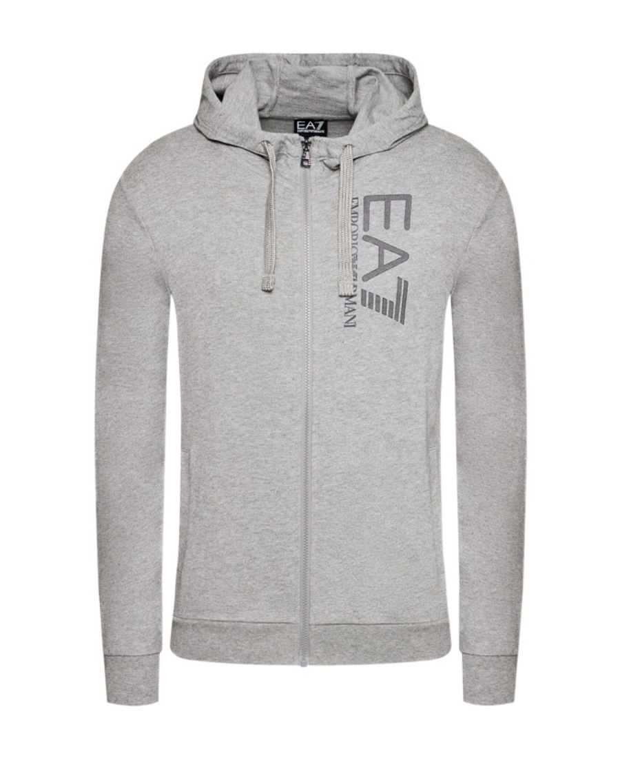 Ea7 Logo Hooded Casual Jacket In Gray