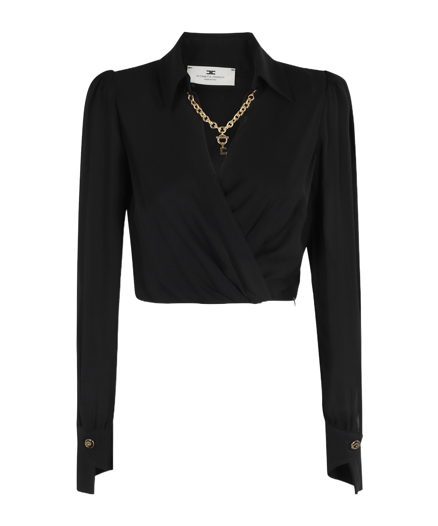 Elisabetta Franchi Blouse In Georgette Fabric With Jewel Detail In Black