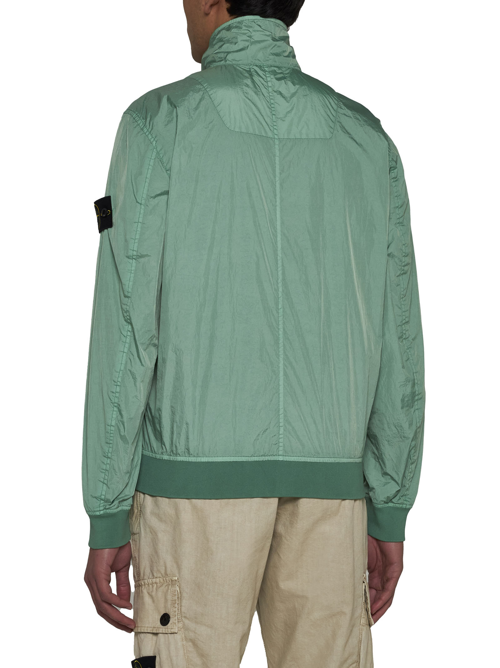 Stone Island Compass-badge Crinkled Bomber Jacket In Green