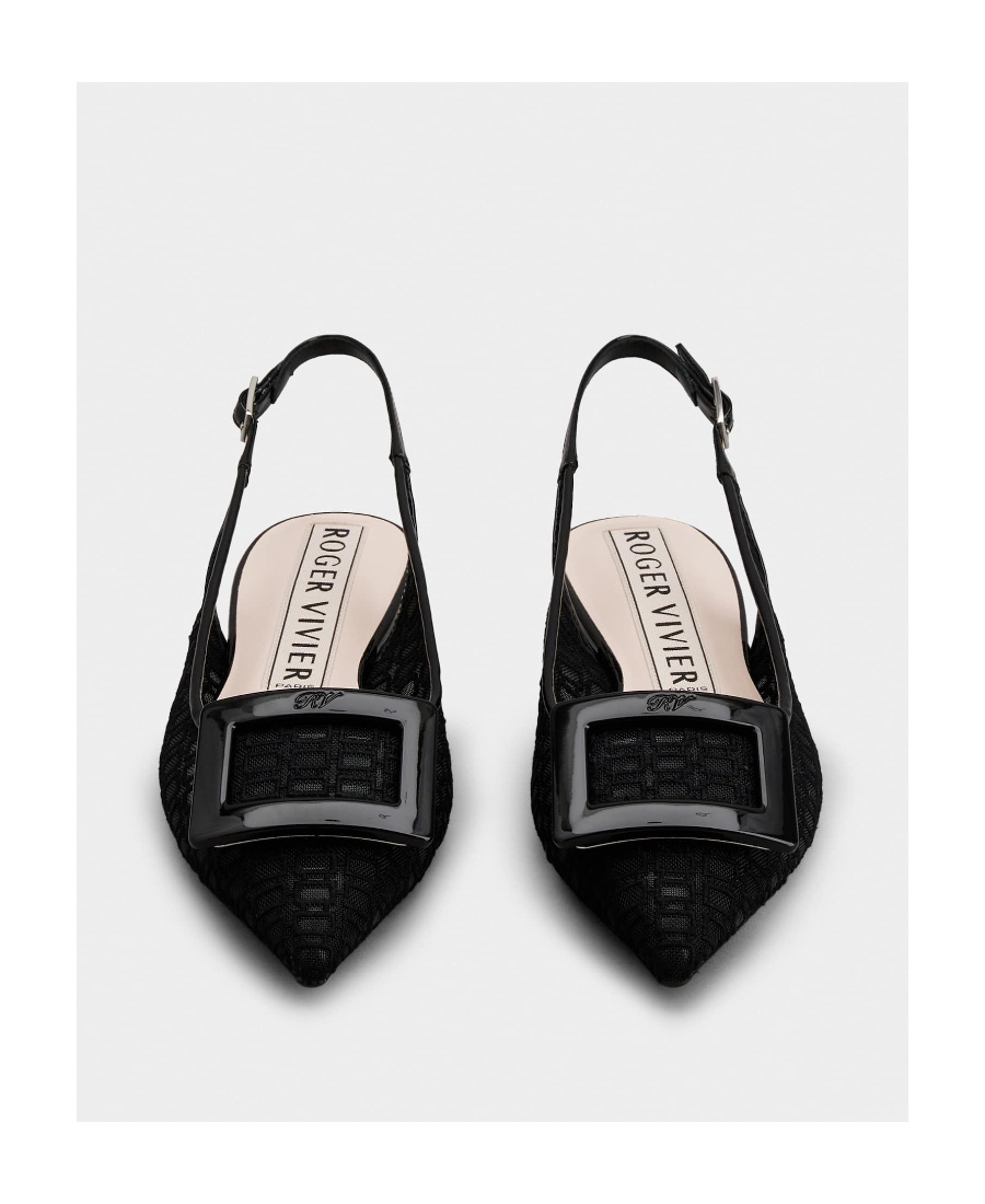 Roger Vivier Gomettine Net Heel Buckle Ballet Shoes In Black