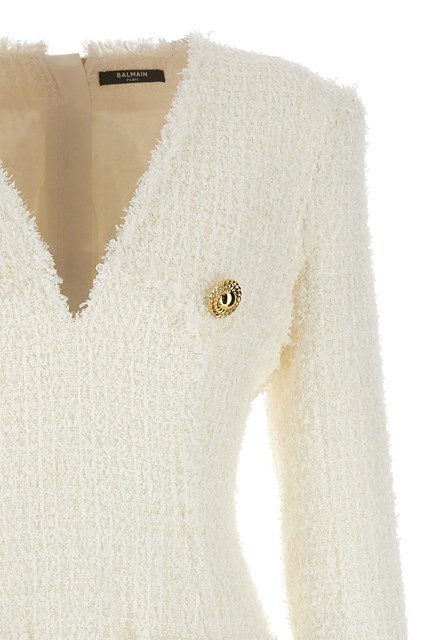 Balmain Button-embellished Tweed Minidress In White