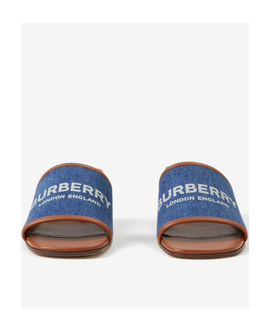 Burberry Label Print Denim And Leather 55mm Mules In Blue