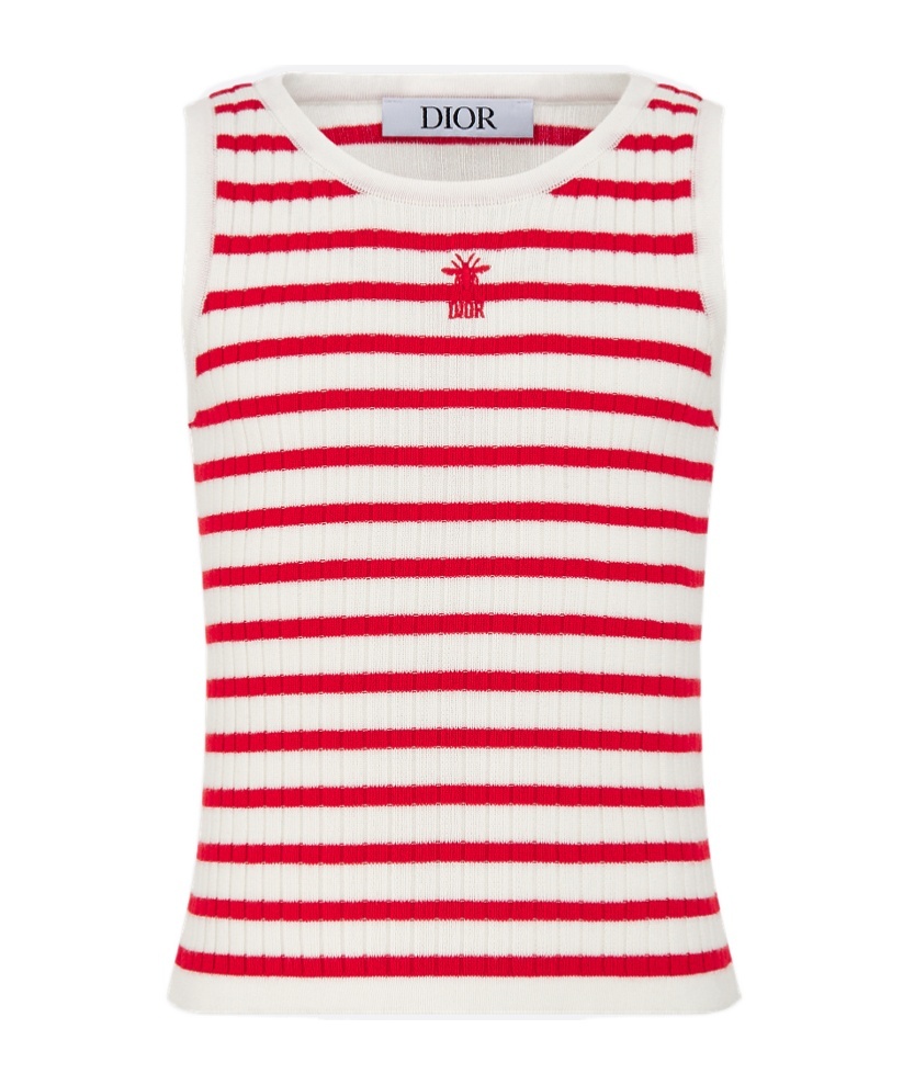 Dior Kids' Tank Top In Ivory White/raspberry Red