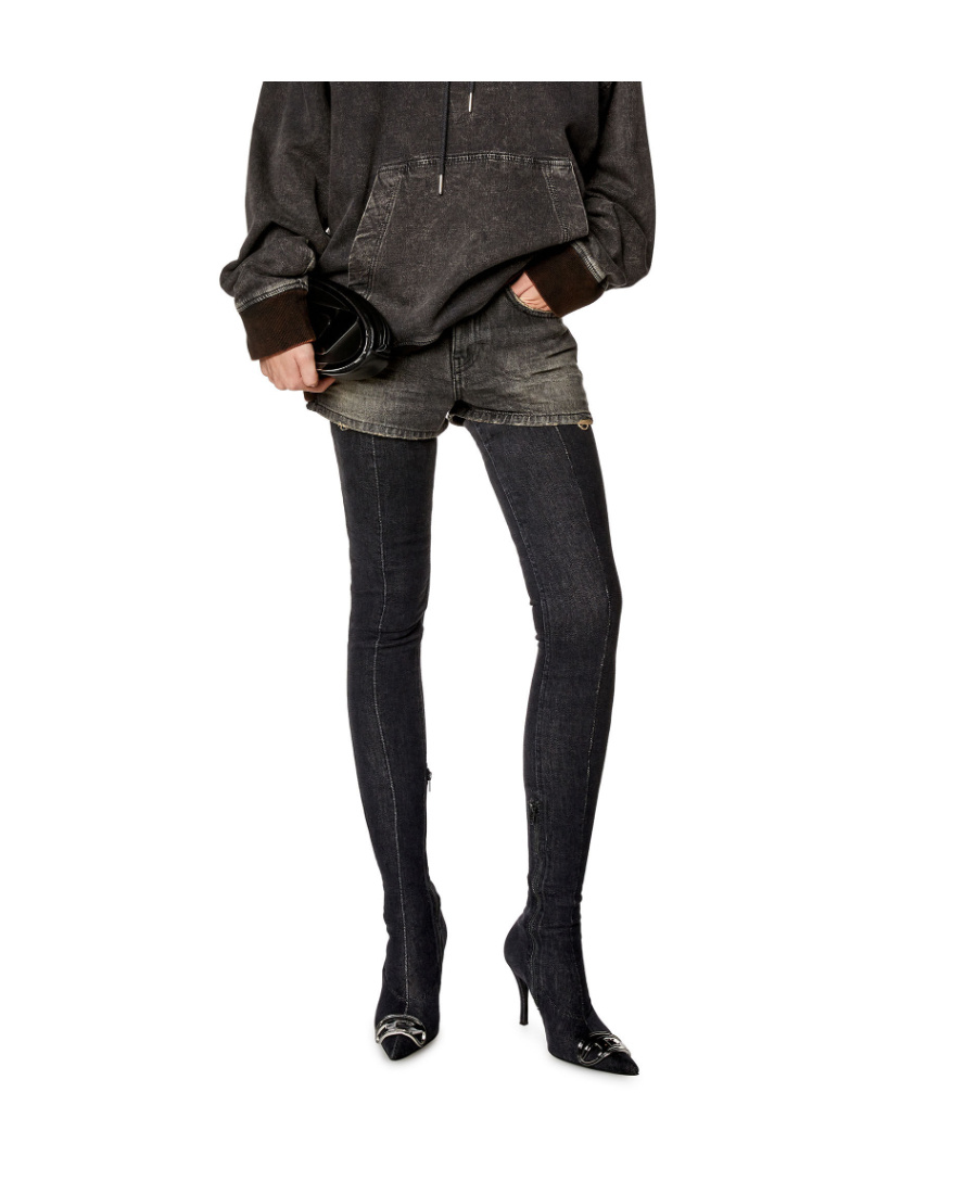 Diesel Denim Shorts With Faded Wash And Pockets In Black
