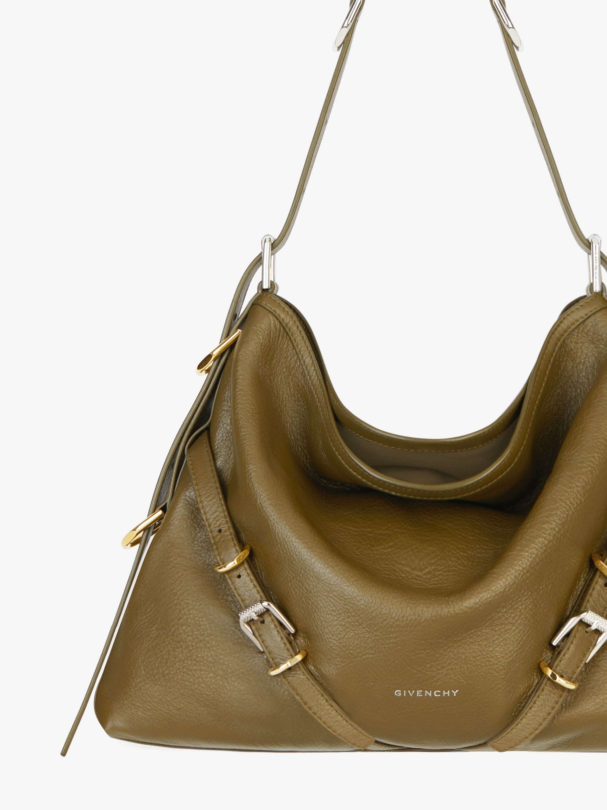 Givenchy Voyou Medium Shoulder Bag In Tumbled Leather In Deep Khaki