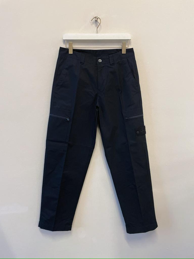 Stone Island Black Slim Cargo Pants With Elasticated Waist And Logo Patch In Stretch Cotton Man In Blue