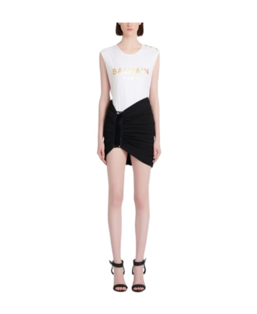 Balmain Asymmetric High Waist Gathered Skirt In Black