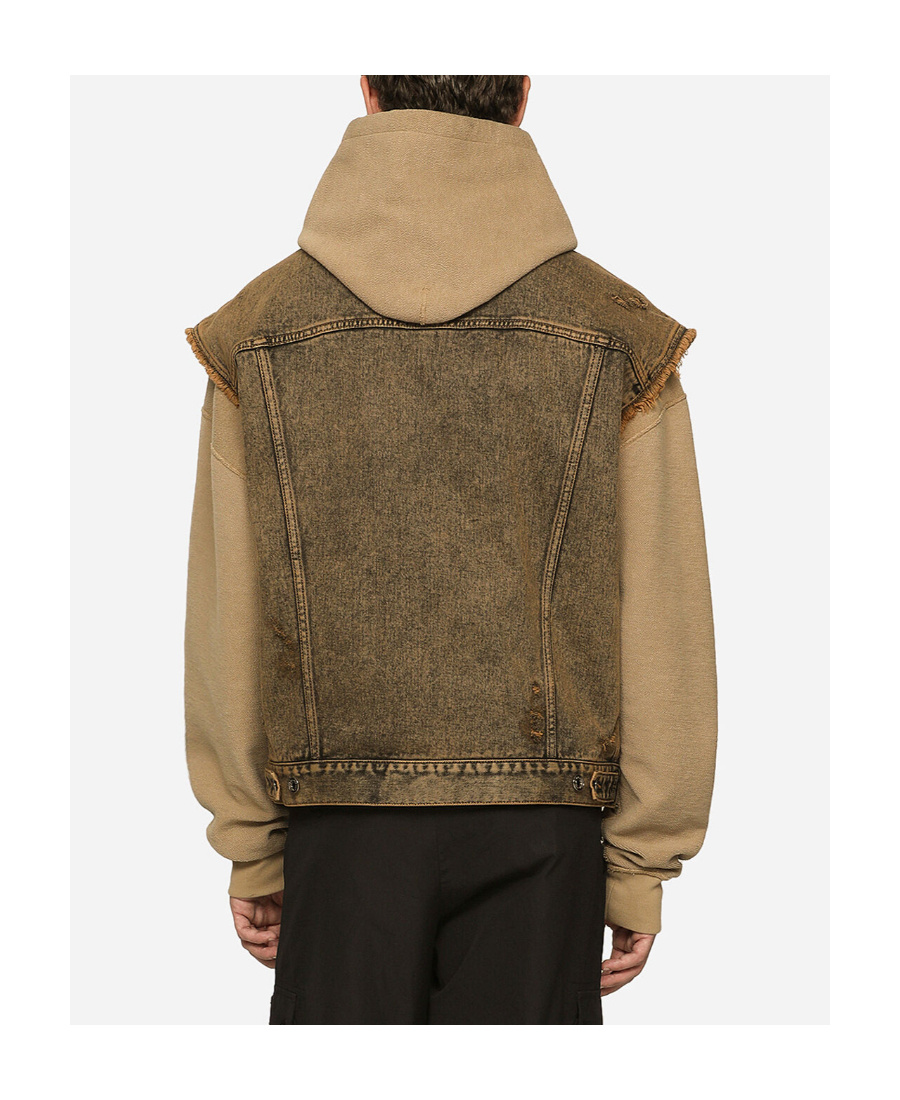 Dolce & Gabbana Over-dyed Sleeveless Denim Jacket In Brown