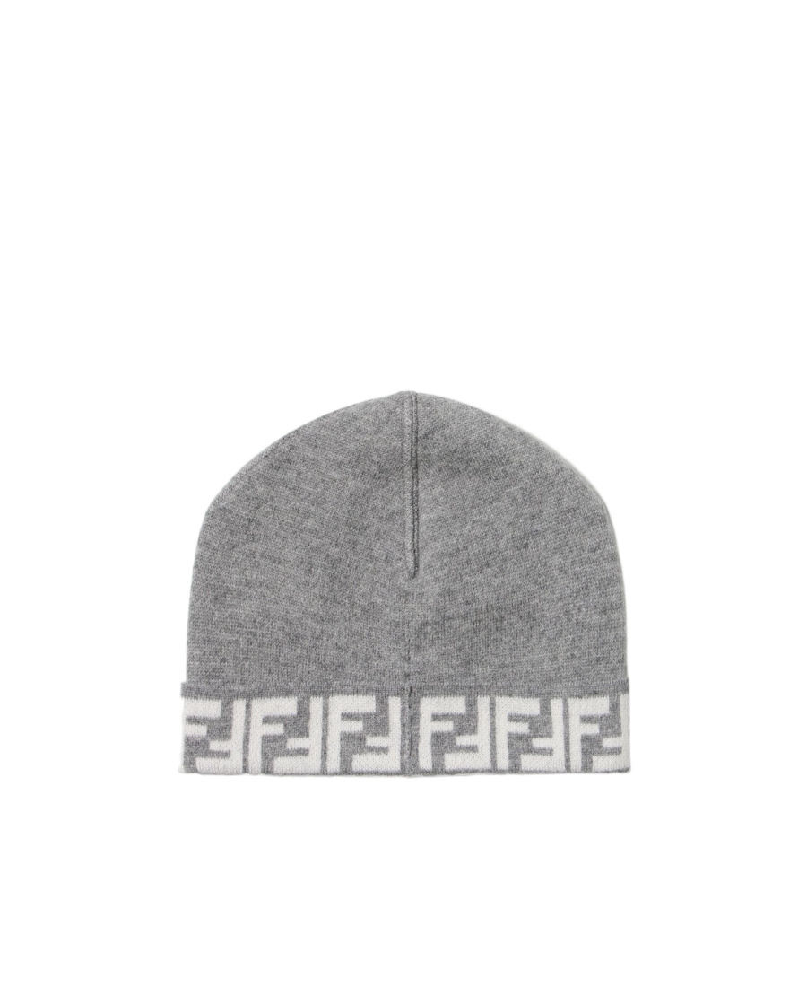 Fendi Logo-intarsia Turn-up Beanie In Gray