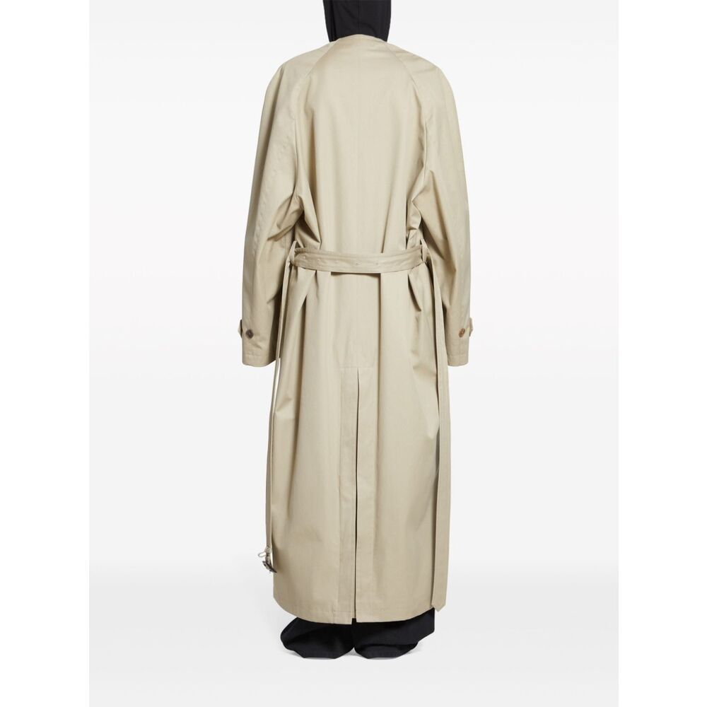 Balenciaga V-neck Belted Cotton Trench Coat In Neutrals
