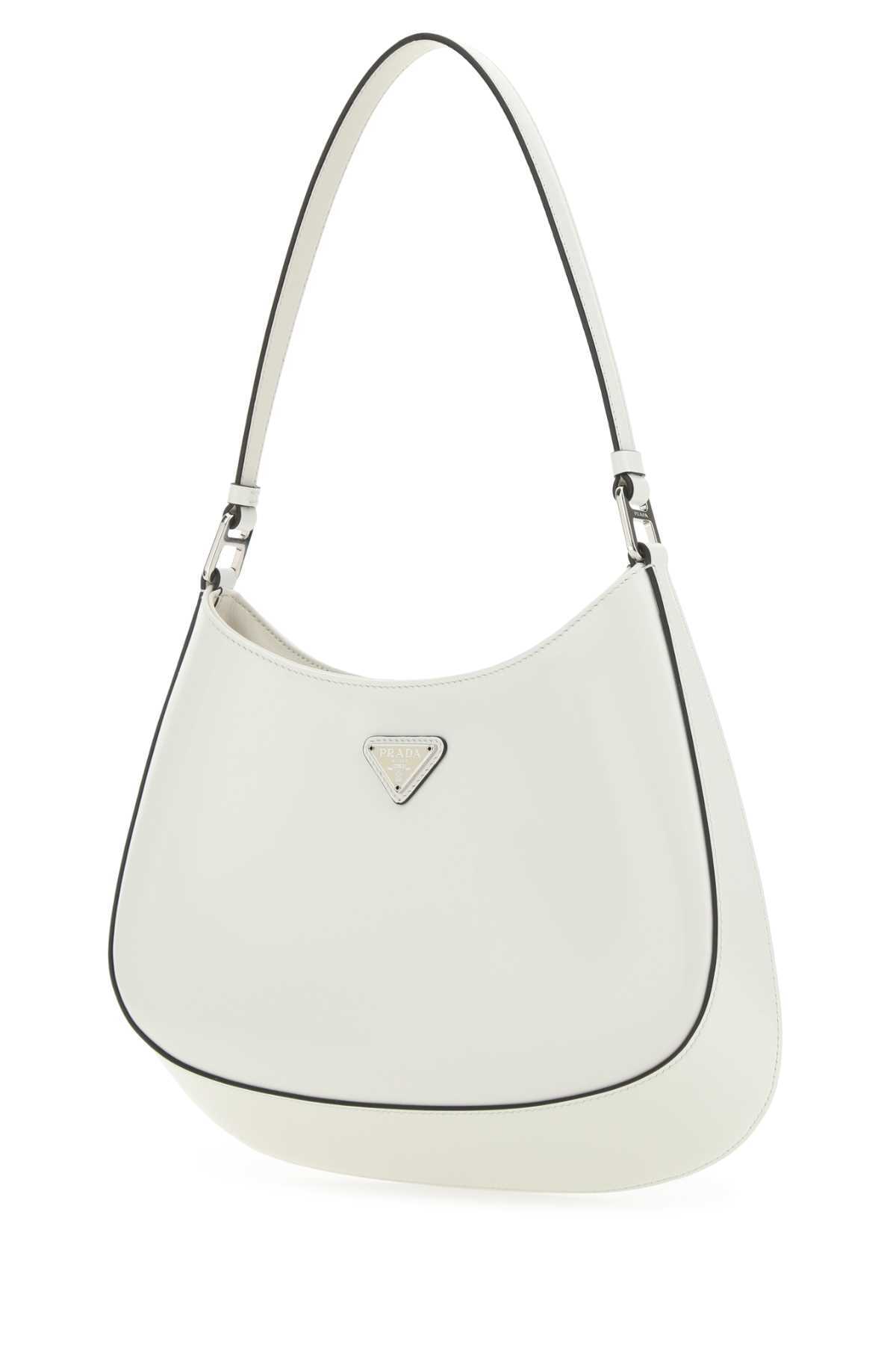 Prada Cleo Brushed Leather Shoulder Bag In White