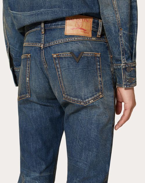 Valentino V-detail Straight-leg Jeans In Black