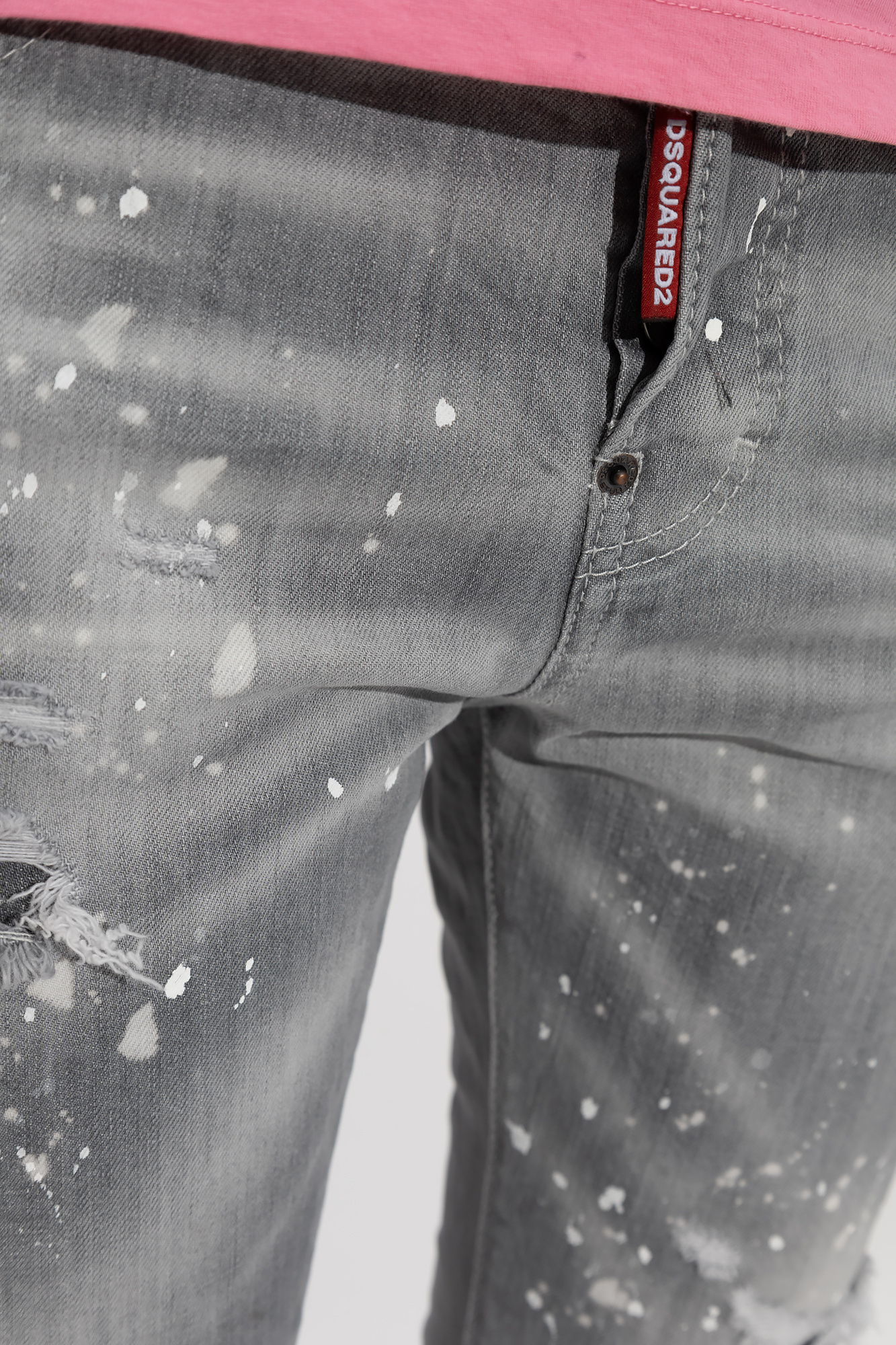 Dsquared2 Paint-splatter Ripped Jeans In Gray