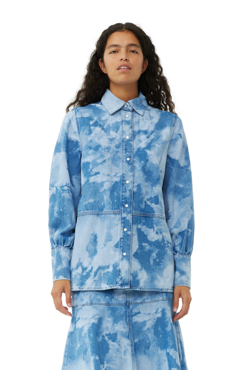 Shop Ganni Blue Bleach Denim Shirt