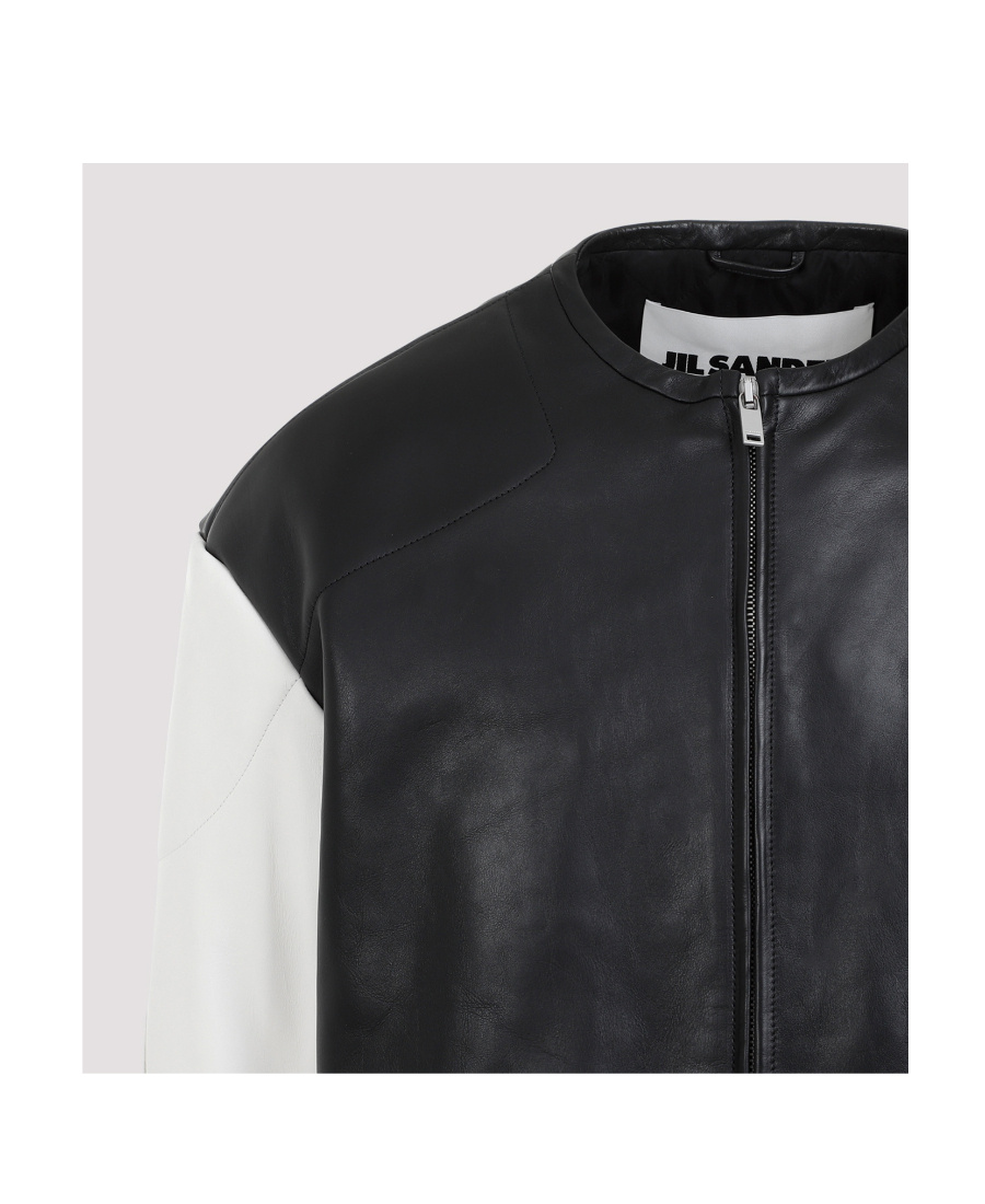Jil Sander Two-tone Leather Biker Jacket In Black