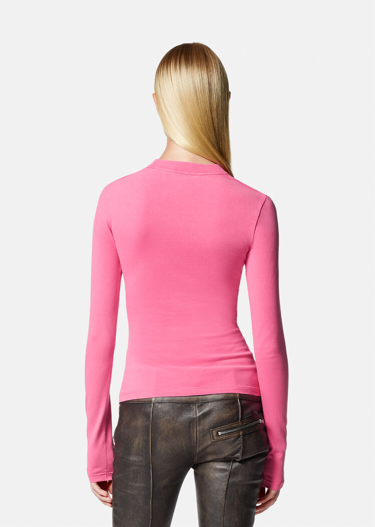 Versace Slogan-print Long-sleeve T-shirt In Pink