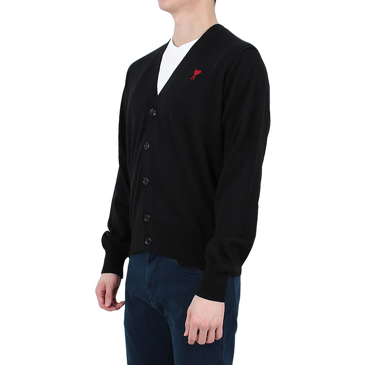Ami Alexandre Mattiussi Ami Wool Cardigan With Logo In Black