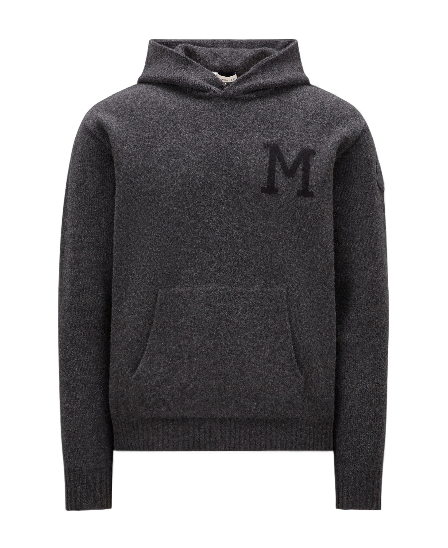 Moncler Intarsia-knit Felted Hoodie In Gray