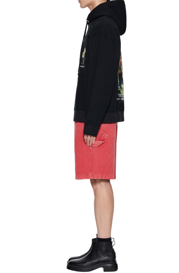Wooyoungmi Graphic Print Hooded Sweatshirt With Pouch Pocket In Black